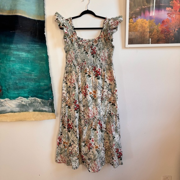 Tuckernuck Mallie smocked midi dress Sun Faded Fields floral Large - Picture 3 of 7